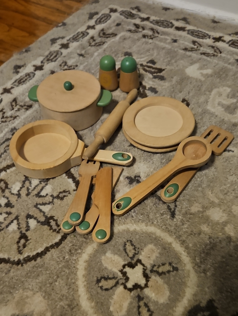 Wooden Play Kitchen Set with Green Accents - Kids Toys